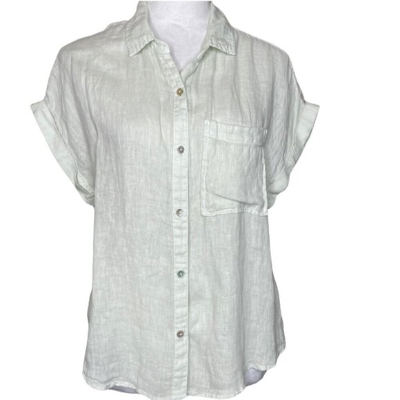 Bella Dahl Tops - Bella Dahl Cuffed Short Sleeve Linen Button-Up Back Box Pleat Shirt Size Small